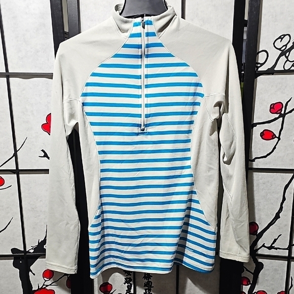 Patagonia Half-Zip Light Gray & Blue Striped Long Sleeve Top Size Small - Picture 3 of 6